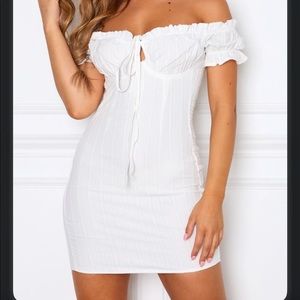 White Fox Force of Nature White Peasant Ruched Dress